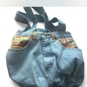 Denim Tote Bag with Multicolor Stripes